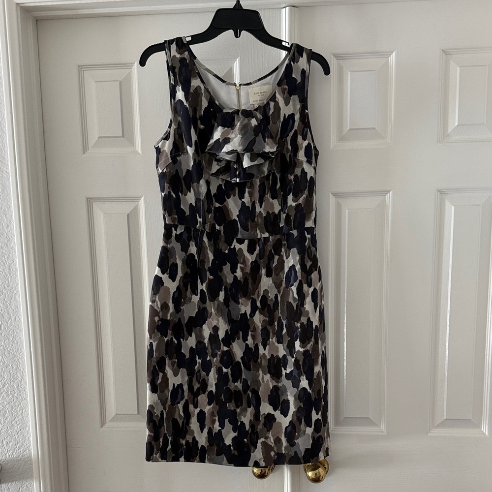 Kate Spade Sleeveless silk Ruffle Dress - Black, Gray, Cream